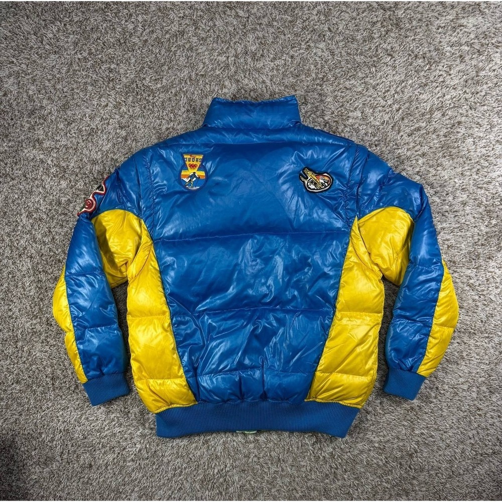 Vintage Meezan Ski Team Patch Puffer Jacket Blue Yellow Men's Large - Picture 14 of 14